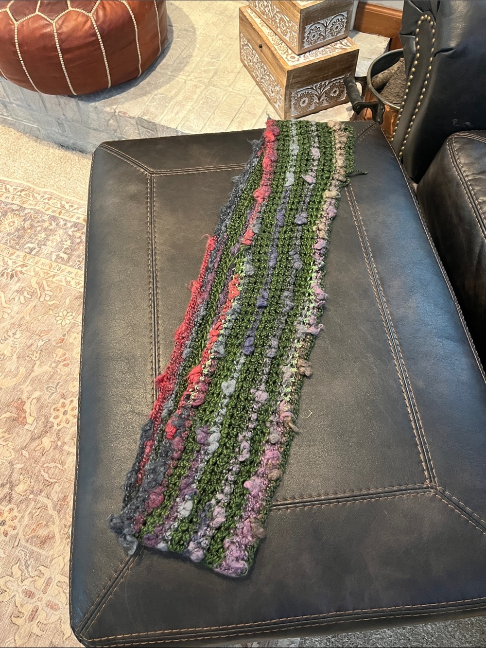 Handcrafted Multicolor Knit Scarf - Green, Pink & Purple